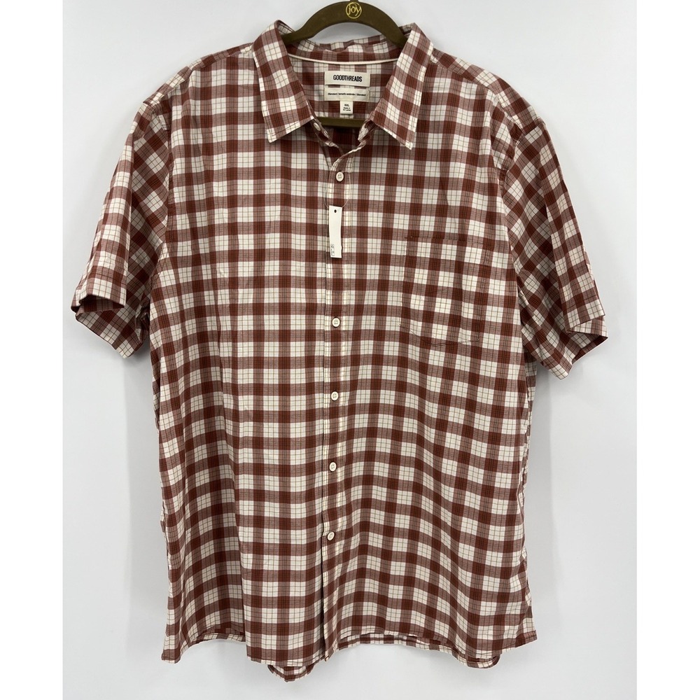 New Goodthreads Standard Fit Poplin Short Sleeve Shirt XXL Rust Plaid